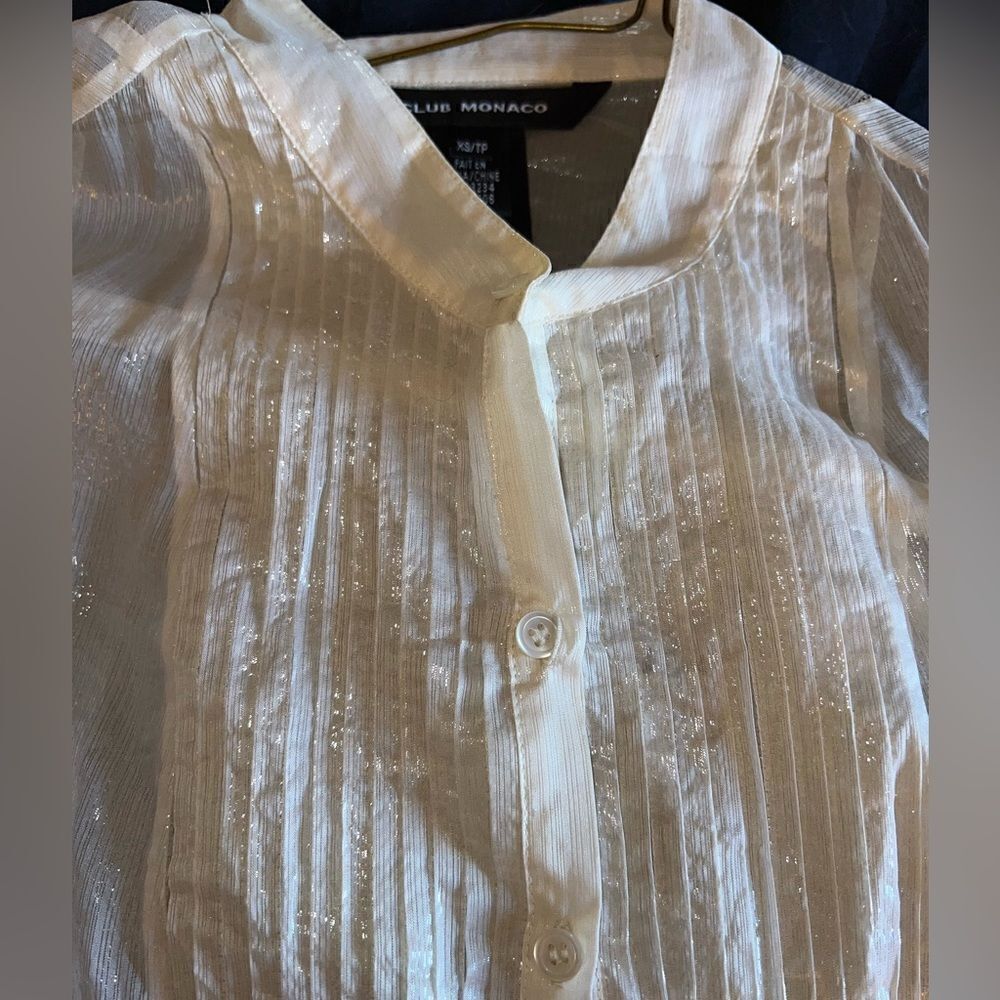 Club monaco festive sheer silk blouse, ruffles, worn 1x to party! - Picture 4 of 7